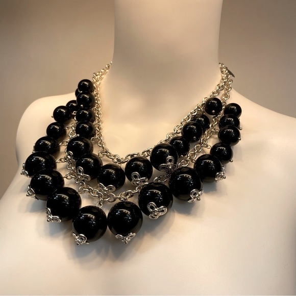 Talbots Black Large Beaded Chunky Statement Necklace - Picture 5 of 9
